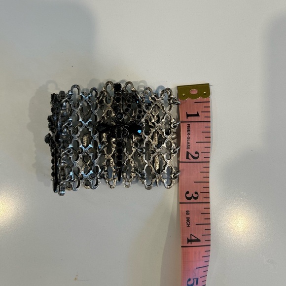 Filigree Metal & Black Crystal Cuff Bracelet - Picture 8 of 9